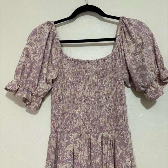 Wayf Violet Floral Ruffle Puff Sleeve Smocked Boho Cropped Wide Leg Jumpsuit  XS - Picture 9 of 10